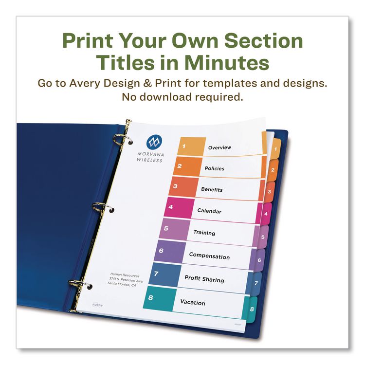 Customizable Table of Contents Ready Index Dividers with Multicolor Tabs, 8-Tab, 1 to 8, 11 x 8.5, White, 3 Sets