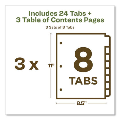 Customizable Table of Contents Ready Index Dividers with Multicolor Tabs, 8-Tab, 1 to 8, 11 x 8.5, White, 3 Sets