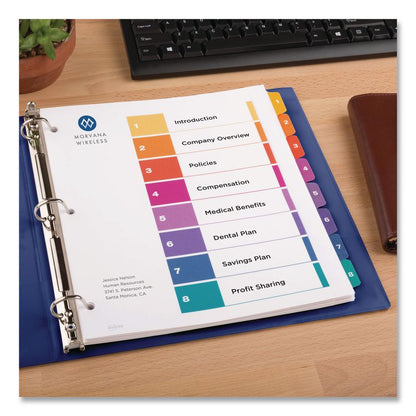 Customizable TOC Ready Index Multicolor Tab Dividers, Extra Wide Tabs, 8-Tab, 1 to 8, 11 x 9.25, White, 1 Set