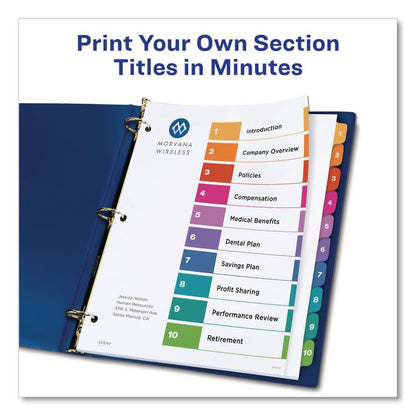 Customizable TOC Ready Index Multicolor Tab Dividers, Extra Wide Tabs, 10-Tab, 1 to 10, 11 x 9.25, White, 1 Set