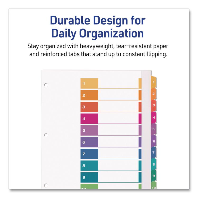 Customizable TOC Ready Index Multicolor Tab Dividers, Extra Wide Tabs, 10-Tab, 1 to 10, 11 x 9.25, White, 1 Set