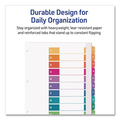 Customizable TOC Ready Index Multicolor Tab Dividers, Extra Wide Tabs, 10-Tab, 1 to 10, 11 x 9.25, White, 1 Set