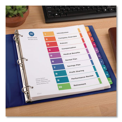 Customizable TOC Ready Index Multicolor Tab Dividers, Extra Wide Tabs, 10-Tab, 1 to 10, 11 x 9.25, White, 1 Set