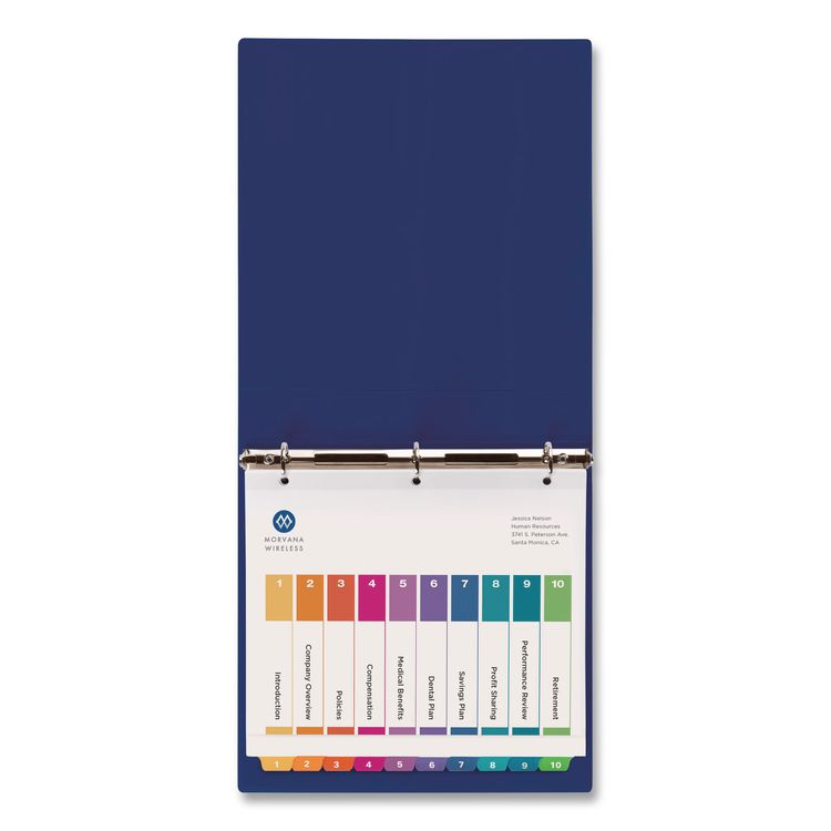 Customizable TOC Ready Index Multicolor Tab Dividers, Extra Wide Tabs, 10-Tab, 1 to 10, 11 x 9.25, White, 1 Set