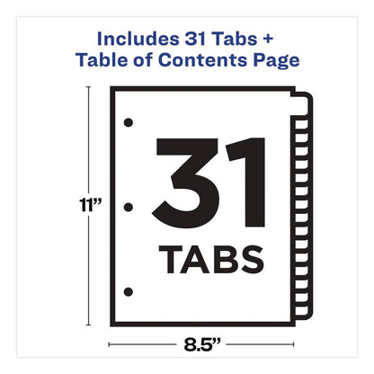 Customizable TOC Ready Index Multicolor Tab Dividers, 31-Tab, 1 to 31, 11 x 8.5, White, Contemporary Color Tabs, 1 Set