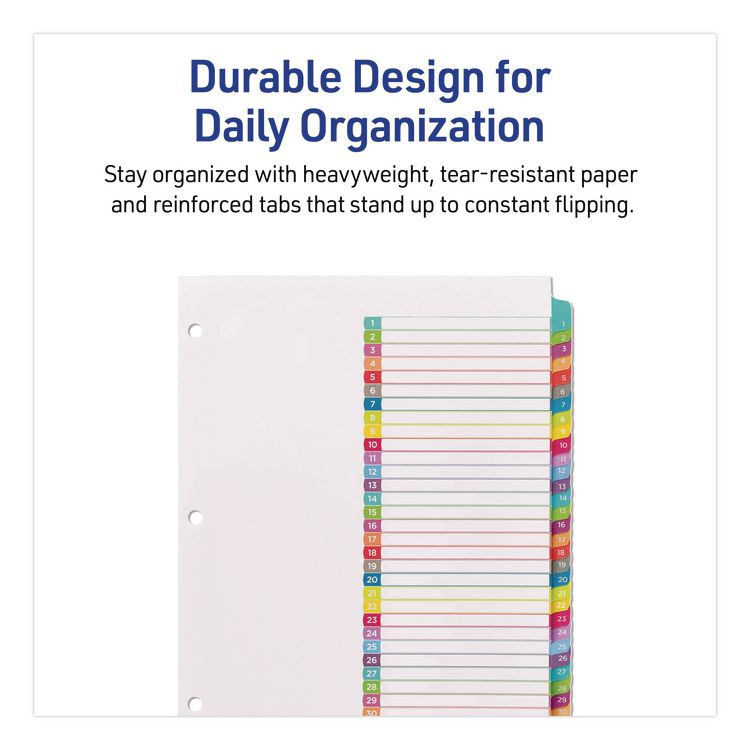 Customizable TOC Ready Index Multicolor Tab Dividers, 31-Tab, 1 to 31, 11 x 8.5, White, Contemporary Color Tabs, 1 Set