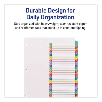 Customizable TOC Ready Index Multicolor Tab Dividers, 31-Tab, 1 to 31, 11 x 8.5, White, Contemporary Color Tabs, 1 Set
