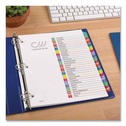 Customizable TOC Ready Index Multicolor Tab Dividers, 31-Tab, 1 to 31, 11 x 8.5, White, Contemporary Color Tabs, 1 Set