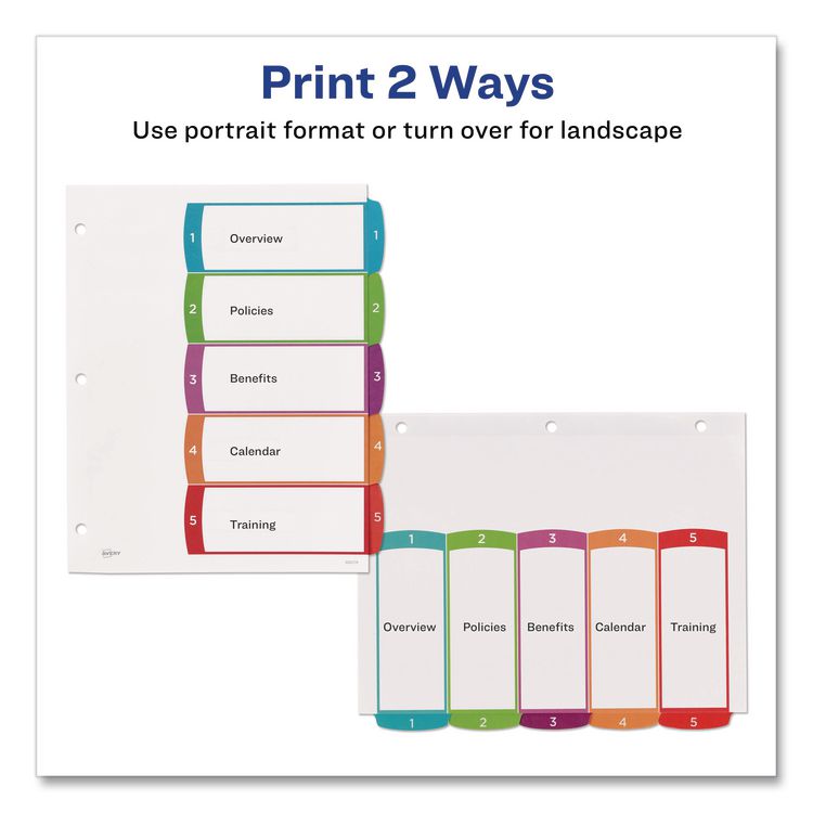 Customizable TOC Ready Index Multicolor Tab Dividers, 5-Tab, 1 to 5, 11 x 8.5, White, Contemporary Color Tabs, 1 Set
