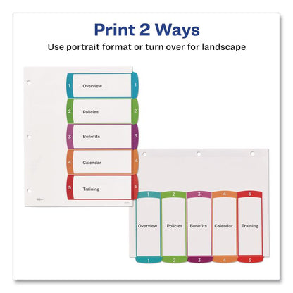 Customizable TOC Ready Index Multicolor Tab Dividers, 5-Tab, 1 to 5, 11 x 8.5, White, Contemporary Color Tabs, 1 Set