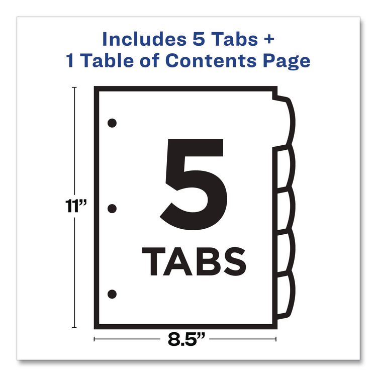 Customizable TOC Ready Index Multicolor Tab Dividers, 5-Tab, 1 to 5, 11 x 8.5, White, Contemporary Color Tabs, 1 Set