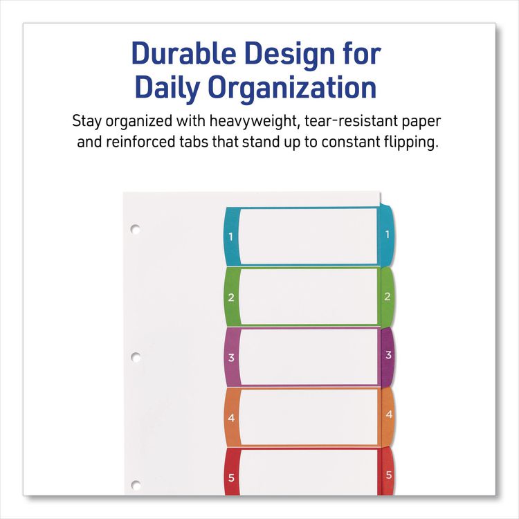 Customizable TOC Ready Index Multicolor Tab Dividers, 5-Tab, 1 to 5, 11 x 8.5, White, Contemporary Color Tabs, 1 Set