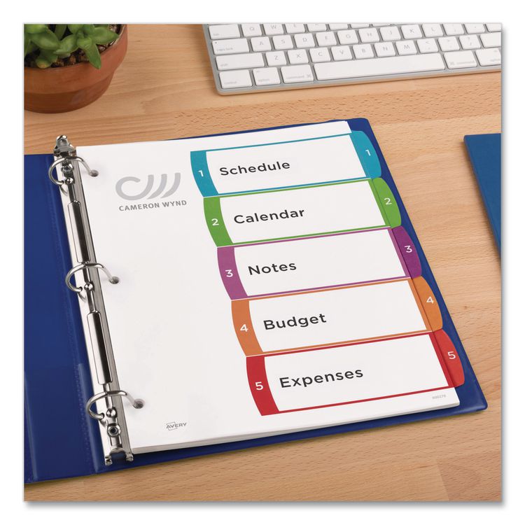 Customizable TOC Ready Index Multicolor Tab Dividers, 5-Tab, 1 to 5, 11 x 8.5, White, Contemporary Color Tabs, 1 Set