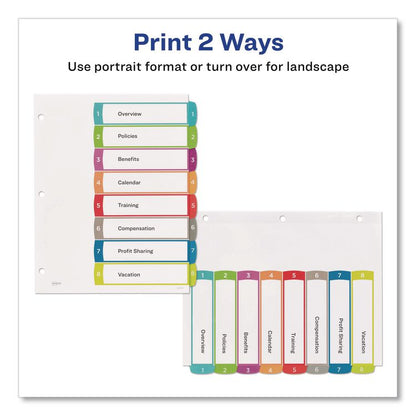Customizable TOC Ready Index Multicolor Tab Dividers, 8-Tab, 1 to 8, 11 x 8.5, White, Contemporary Color Tabs, 1 Set