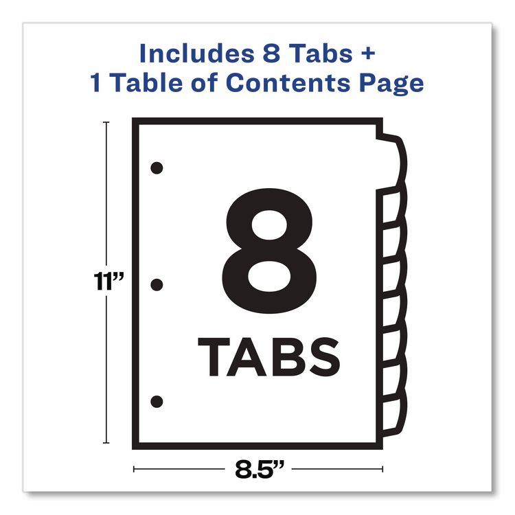 Customizable TOC Ready Index Multicolor Tab Dividers, 8-Tab, 1 to 8, 11 x 8.5, White, Contemporary Color Tabs, 1 Set