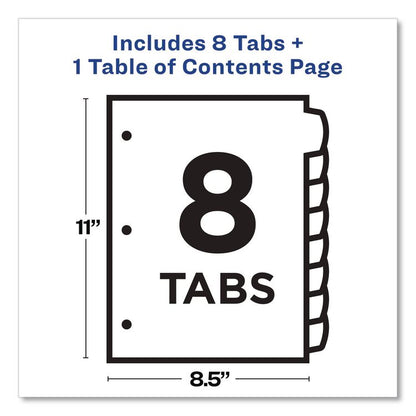 Customizable TOC Ready Index Multicolor Tab Dividers, 8-Tab, 1 to 8, 11 x 8.5, White, Contemporary Color Tabs, 1 Set