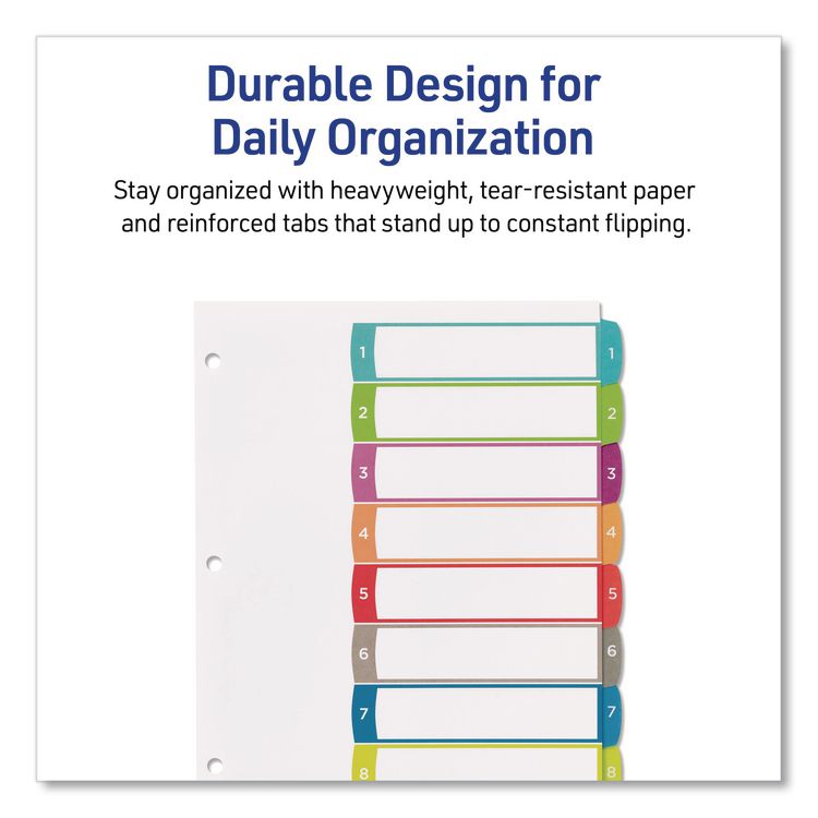 Customizable TOC Ready Index Multicolor Tab Dividers, 8-Tab, 1 to 8, 11 x 8.5, White, Contemporary Color Tabs, 1 Set