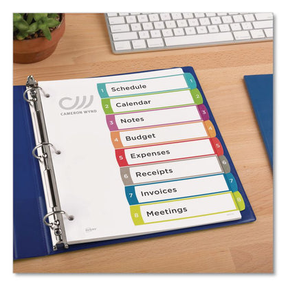Customizable TOC Ready Index Multicolor Tab Dividers, 8-Tab, 1 to 8, 11 x 8.5, White, Contemporary Color Tabs, 1 Set