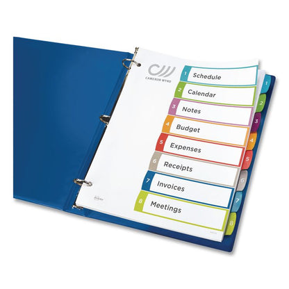 Customizable TOC Ready Index Multicolor Tab Dividers, 8-Tab, 1 to 8, 11 x 8.5, White, Contemporary Color Tabs, 1 Set