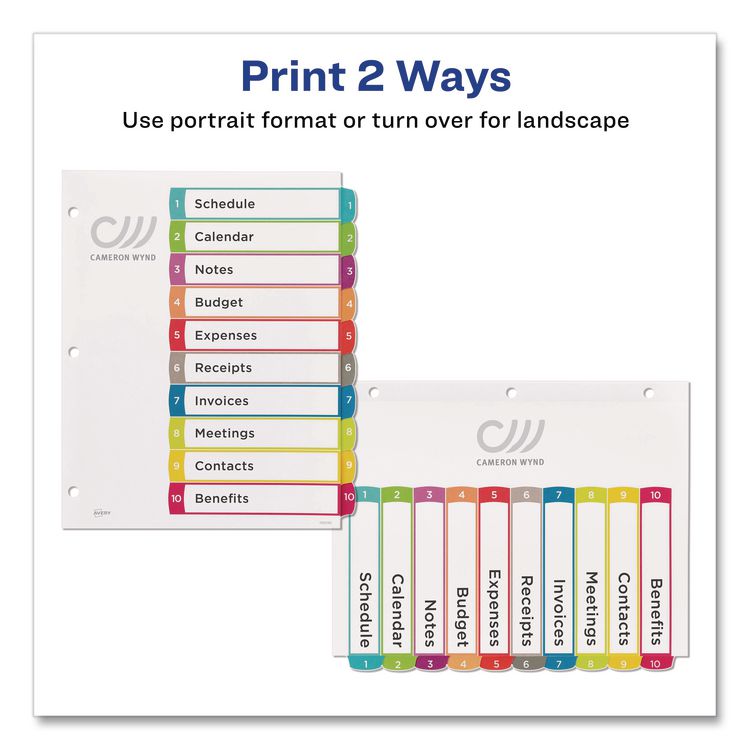 Customizable TOC Ready Index Multicolor Tab Dividers, 10-Tab, 1 to 10, 11 x 8.5, White, Contemporary Color Tabs, 1 Set