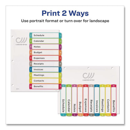 Customizable TOC Ready Index Multicolor Tab Dividers, 10-Tab, 1 to 10, 11 x 8.5, White, Contemporary Color Tabs, 1 Set
