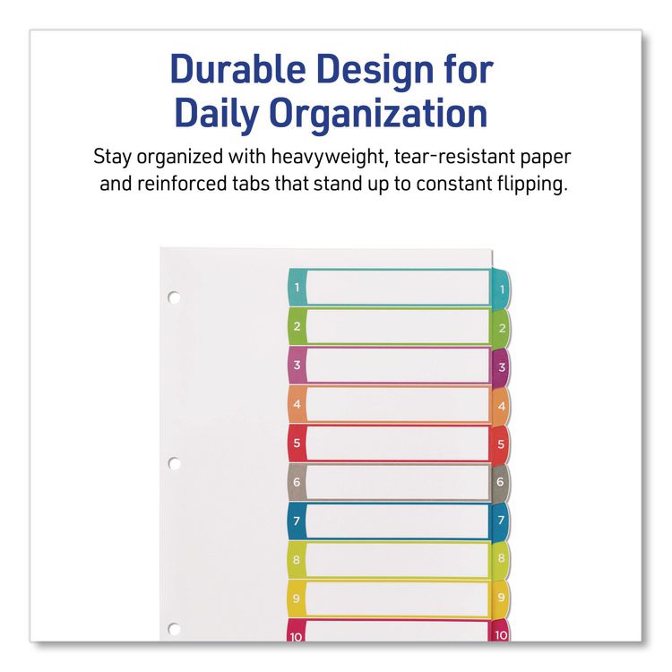 Customizable TOC Ready Index Multicolor Tab Dividers, 10-Tab, 1 to 10, 11 x 8.5, White, Contemporary Color Tabs, 1 Set