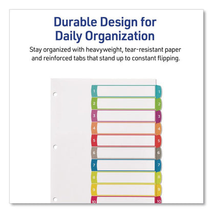 Customizable TOC Ready Index Multicolor Tab Dividers, 10-Tab, 1 to 10, 11 x 8.5, White, Contemporary Color Tabs, 1 Set