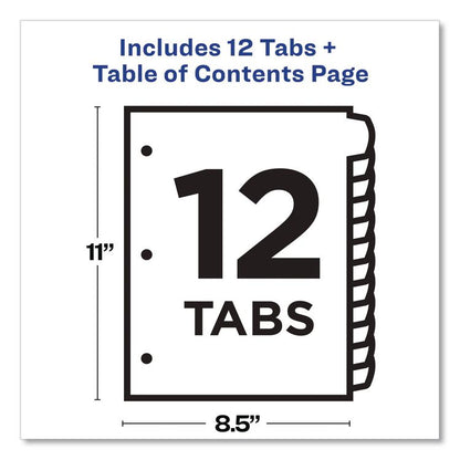 Customizable TOC Ready Index Multicolor Tab Dividers, 12-Tab, 1 to 12, 11 x 8.5, White, Contemporary Color Tabs, 1 Set
