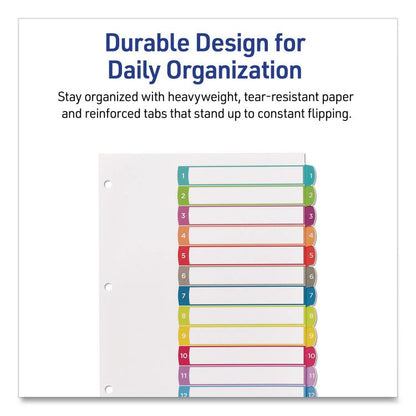 Customizable TOC Ready Index Multicolor Tab Dividers, 12-Tab, 1 to 12, 11 x 8.5, White, Contemporary Color Tabs, 1 Set