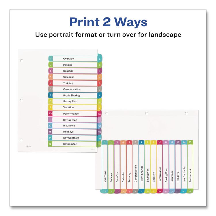 Customizable TOC Ready Index Multicolor Tab Dividers, 15-Tab, 1 to 15, 11 x 8.5, White, Contemporary Color Tabs, 1 Set