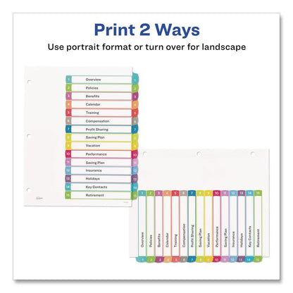Customizable TOC Ready Index Multicolor Tab Dividers, 15-Tab, 1 to 15, 11 x 8.5, White, Contemporary Color Tabs, 1 Set