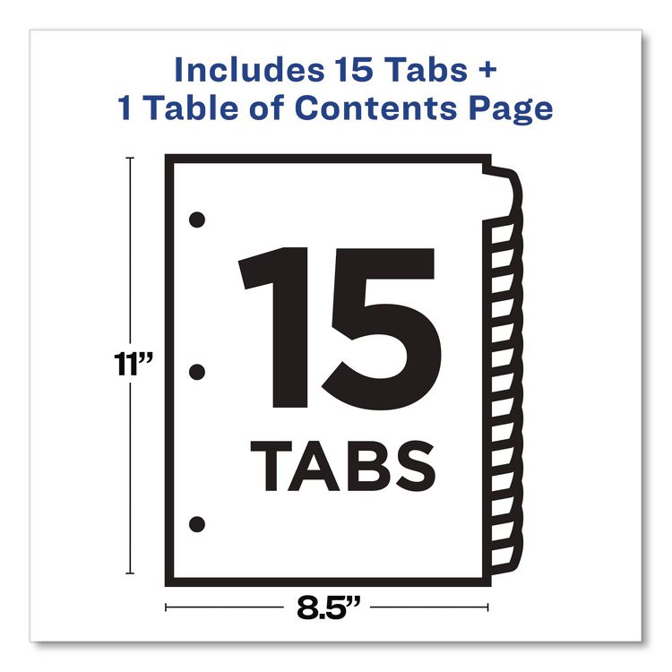 Customizable TOC Ready Index Multicolor Tab Dividers, 15-Tab, 1 to 15, 11 x 8.5, White, Contemporary Color Tabs, 1 Set