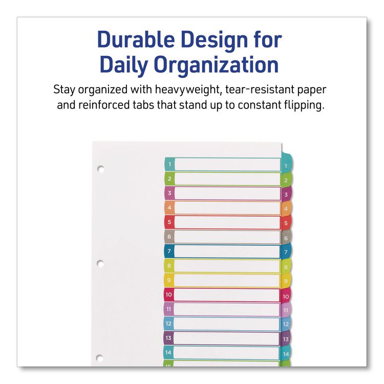 Customizable TOC Ready Index Multicolor Tab Dividers, 15-Tab, 1 to 15, 11 x 8.5, White, Contemporary Color Tabs, 1 Set