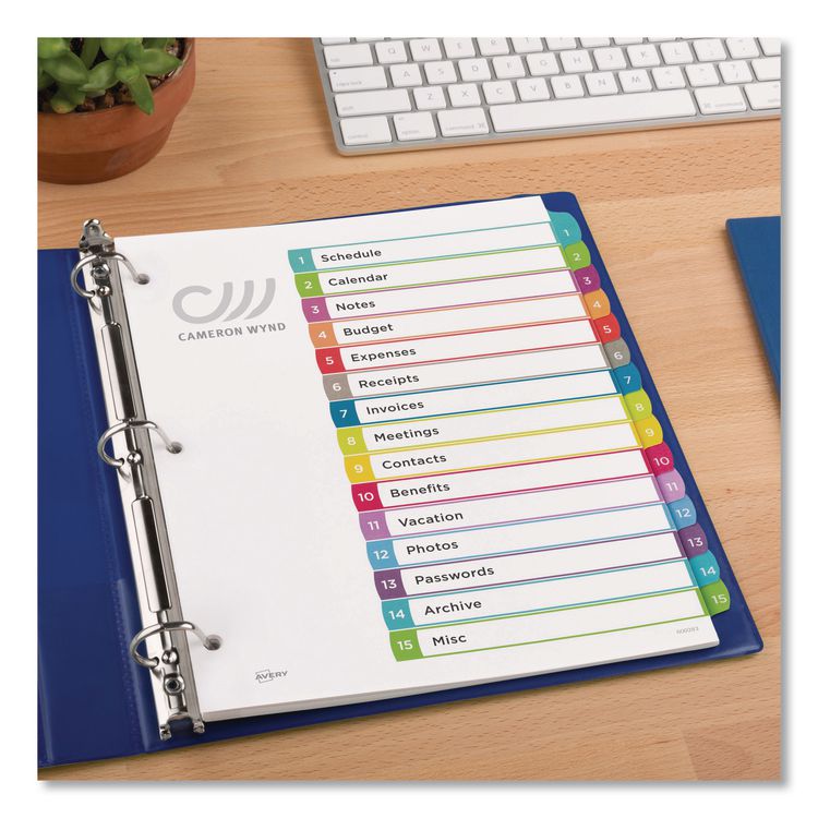Customizable TOC Ready Index Multicolor Tab Dividers, 15-Tab, 1 to 15, 11 x 8.5, White, Contemporary Color Tabs, 1 Set