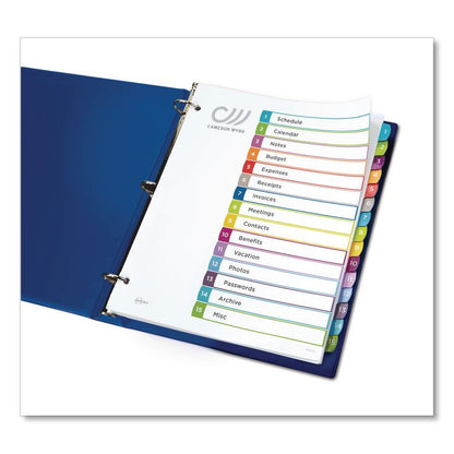 Customizable TOC Ready Index Multicolor Tab Dividers, 15-Tab, 1 to 15, 11 x 8.5, White, Contemporary Color Tabs, 1 Set
