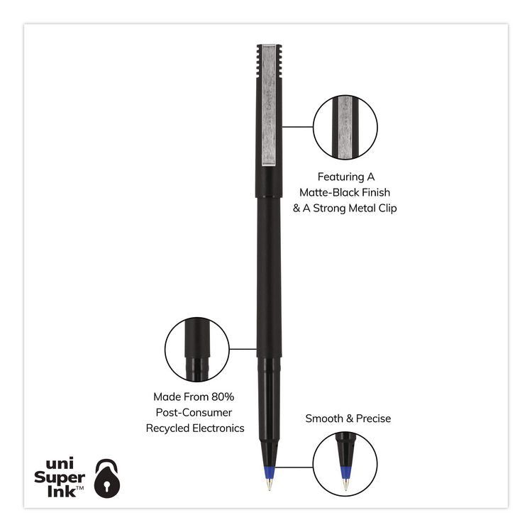 Rollerball Pen, Stick, Micro 0.5 mm, Blue Ink, Black/Blue Barrel, 72/Pack
