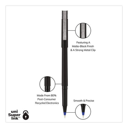 Rollerball Pen, Stick, Micro 0.5 mm, Blue Ink, Black/Blue Barrel, 72/Pack