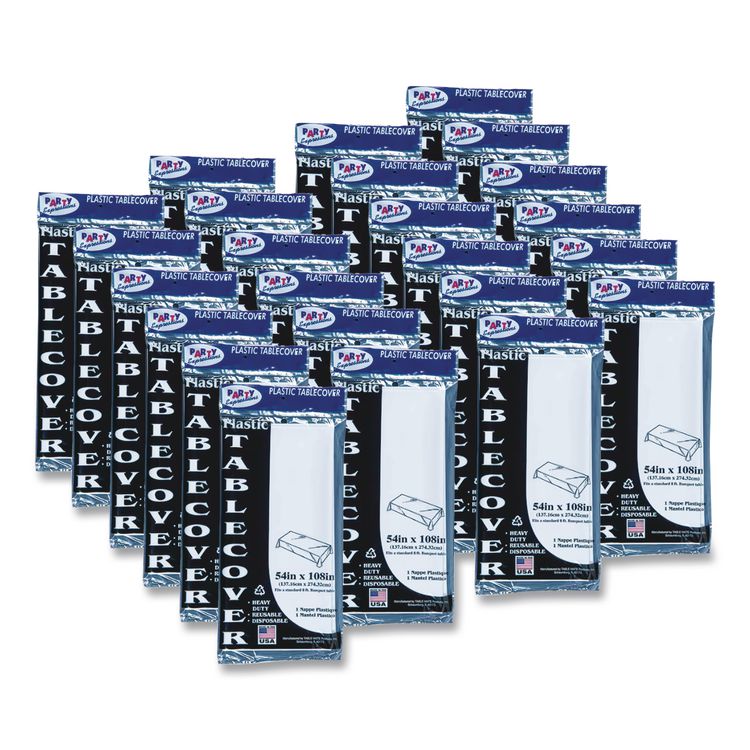 Table Set Rectangular Table Covers, Heavyweight Plastic, 54" x 108", White, 24/Carton