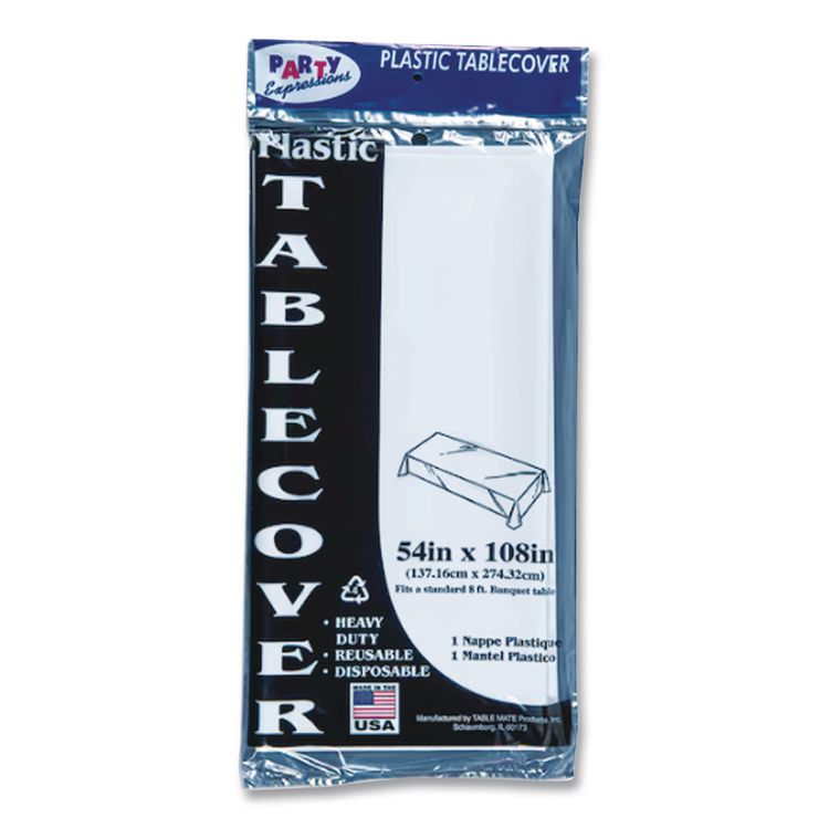 Table Set Rectangular Table Covers, Heavyweight Plastic, 54" x 108", White, 24/Carton