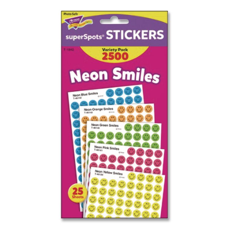 SuperSpots and SuperShapes Sticker Variety Packs, Neon Smiles, Assorted Colors, 2,500/Pack