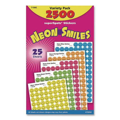 SuperSpots and SuperShapes Sticker Variety Packs, Neon Smiles, Assorted Colors, 2,500/Pack