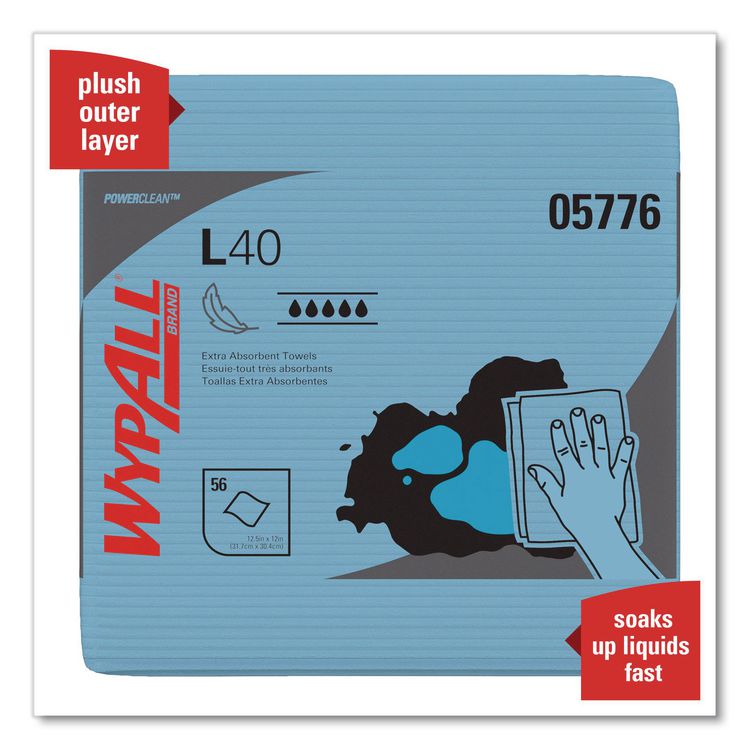 L40 Wiper, 1/4 Fold, Blue, 12.5 x 12, 56/Box, 12 Boxes/Carton