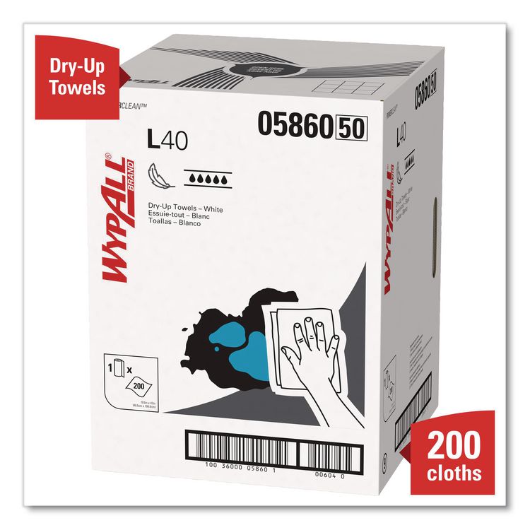 L40 Towels, Dry Up Towels, 19.5 x 42, White, 200 Towels/Roll