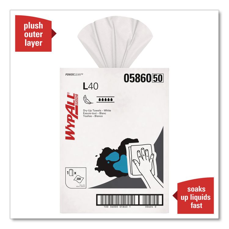 L40 Towels, Dry Up Towels, 19.5 x 42, White, 200 Towels/Roll