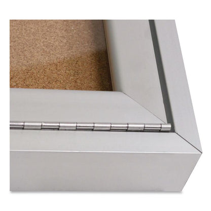 1 Door Enclosed Natural Cork Bulletin Board with Satin Frame, 18" x 24", Tan Surface, Satin Aluminum Frame