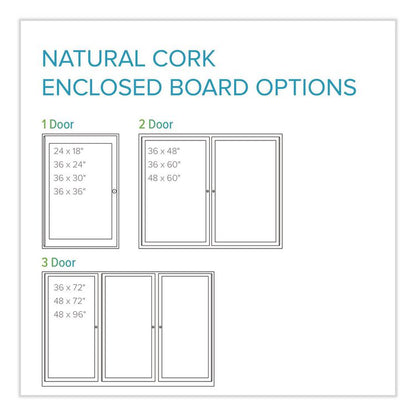 1 Door Enclosed Natural Cork Bulletin Board with Satin Frame, 24" x 36", Tan Surface, Satin Aluminum Frame
