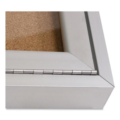 1 Door Enclosed Natural Cork Bulletin Board with Satin Frame, 24" x 36", Tan Surface, Satin Aluminum Frame