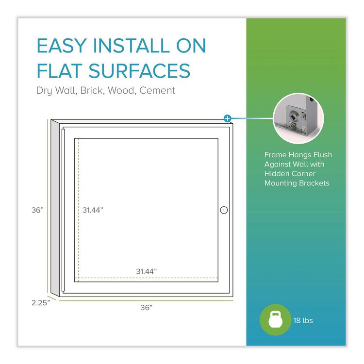1 Door Enclosed Natural Cork Bulletin Board with Satin Frame, 36" x 36", Tan Surface, Satin Aluminum Frame