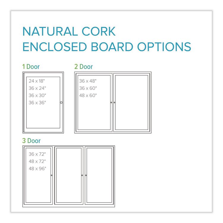 1 Door Enclosed Natural Cork Bulletin Board with Satin Frame, 36" x 36", Tan Surface, Satin Aluminum Frame