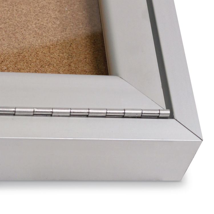 1 Door Enclosed Natural Cork Bulletin Board with Satin Frame, 36" x 36", Tan Surface, Satin Aluminum Frame